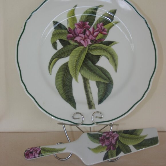 Williamsburg Plumeria Andrea by Sadek Porcelain Cake Plate & Server B-219 - Picture 2 of 6